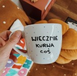 wiecznie kurwa coś kubek w kolorowe kropki ręcznie malowany 350ml