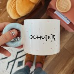 ochujeję kubek niebieskie ucho różowe kropki ręcznie malowany 280 ml My Mug Company