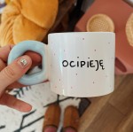 ocipieję kubek niebieskie ucho różowe kropki ręcznie malowany 280 ml My Mug Company