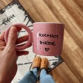 różowy kubek z napisem kocham siebie serduszko kropki dzień kobiet porcelanowy ręcznie malowany  280 ml.JPG