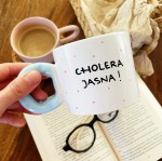 cholera jasna kubek niebieskie ucho różowe kropki ręcznie malowany 280 ml My Mug Company
