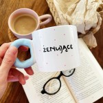 żenujące kubek niebieskie ucho różowe kropki ręcznie malowany 280 ml My Mug Company