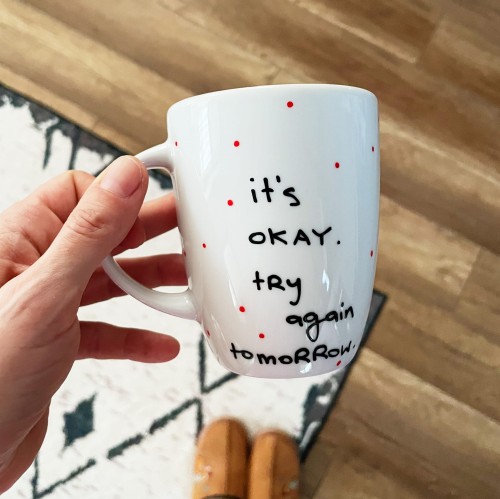 kubek z napisem try again tomorrow porcelanowy ręcznie malowany 300 ml.JPG