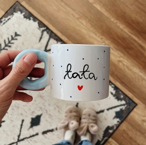 tata kubek niebieskie ucho granatowe kropki ręcznie malowany 280 ml My Mug Company