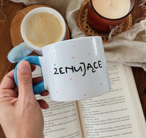 żenujące kubek niebieskie ucho różowe kropki ręcznie malowany 280 ml My Mug Company