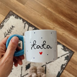 tata kubek niebieskie ucho granatowe kropki ręcznie malowany 280 ml My Mug Company