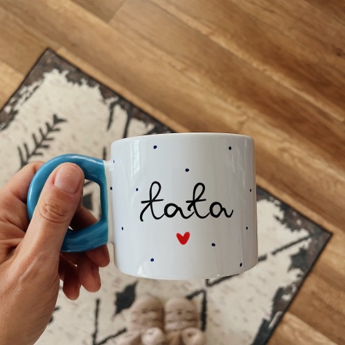 kubek z napisem tata dla taty dzień taty prezent na dzień ojca niebieskie ucho granatowe kropki 280 ml.JPG