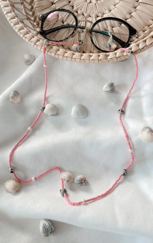 łańcuszek do okularów różowy z koralików BALI PINK.JPG